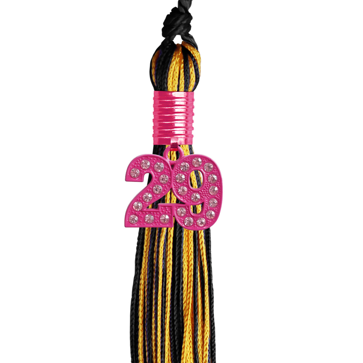 Black/Gold Mixed Color Graduation Tassel with Pink Bling Charm by Wholesale Grad Supply