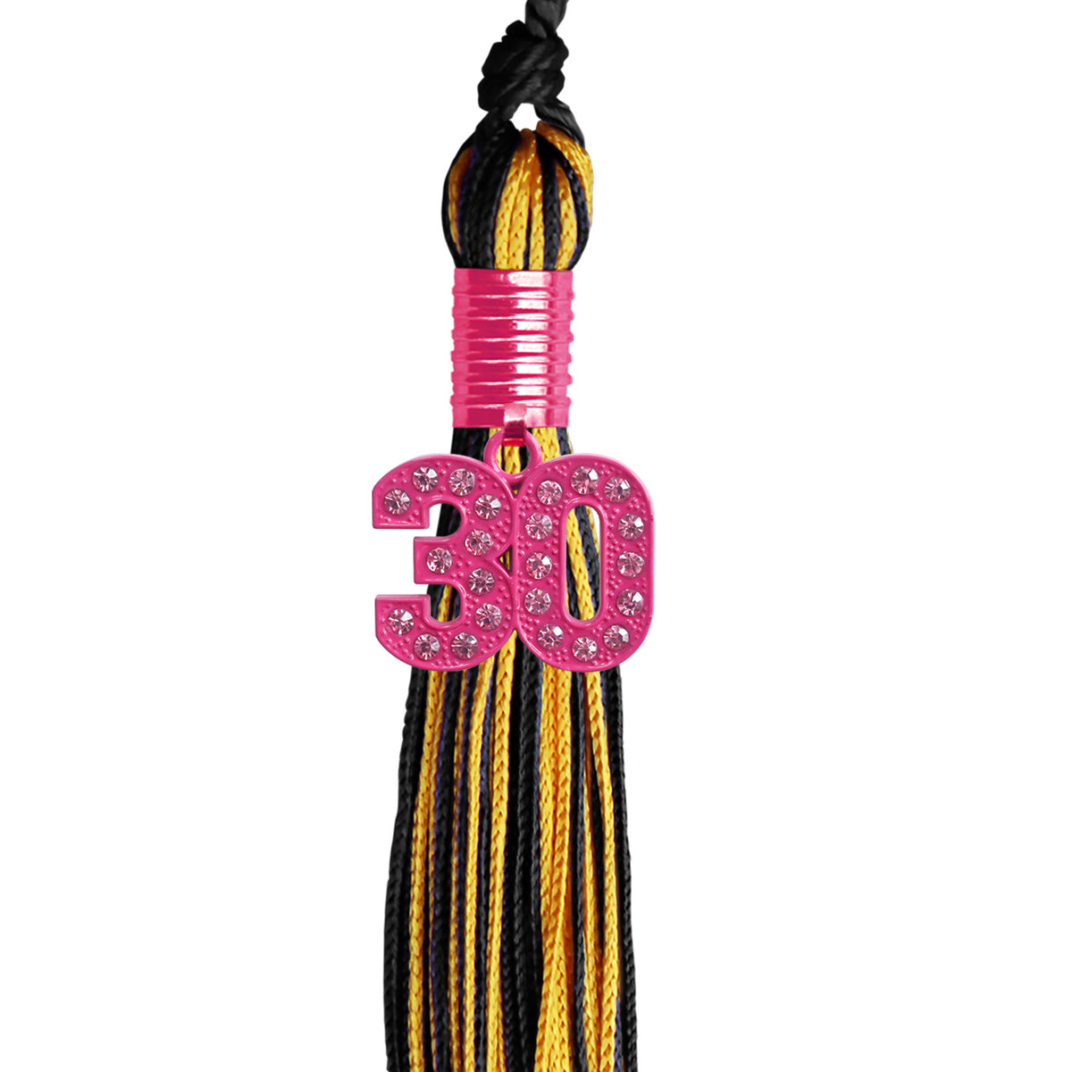 Black/Gold Mixed Color Graduation Tassel with Pink Bling Charm by Wholesale Grad Supply