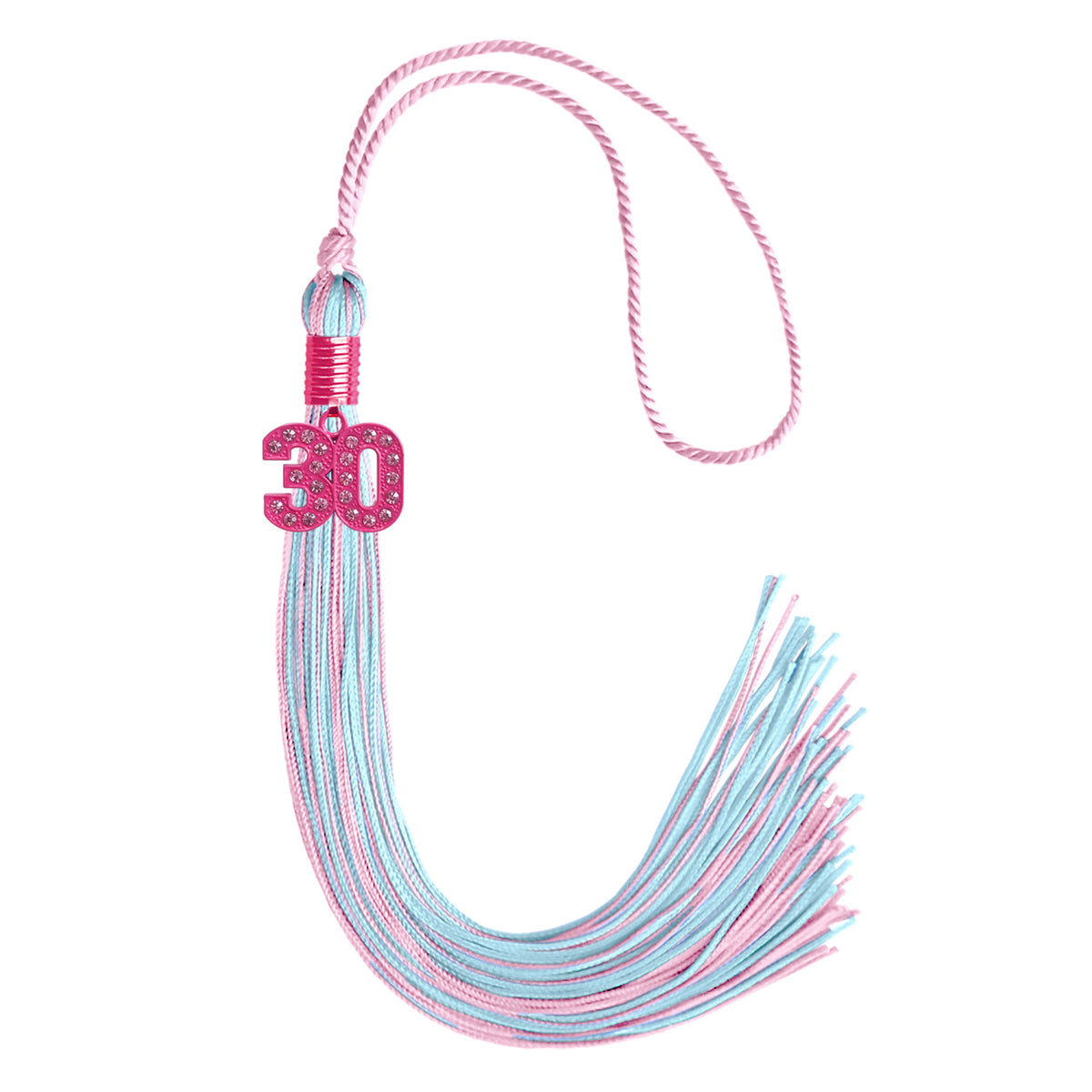 Pink/Light Blue Mixed Color Graduation Tassel with Pink Bling Charm by Wholesale Grad Supply