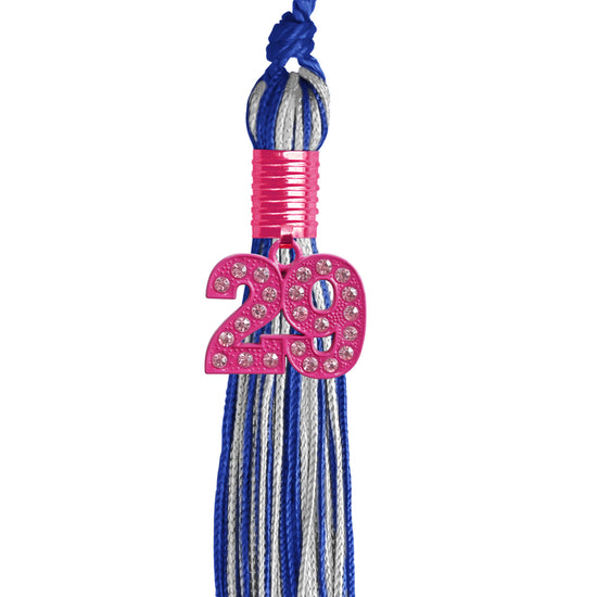 Royal Blue/Silver Mixed Color Graduation Tassel with Pink Bling Charm by Wholesale Grad Supply