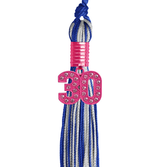 Royal Blue/Silver Mixed Color Graduation Tassel with Pink Bling Charm by Wholesale Grad Supply