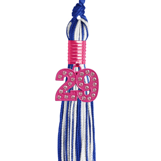 Royal Blue/White Mixed Color Graduation Tassel with Pink Bling Charm by Wholesale Grad Supply