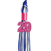 Royal Blue/White Mixed Color Graduation Tassel with Pink Bling Charm by Wholesale Grad Supply