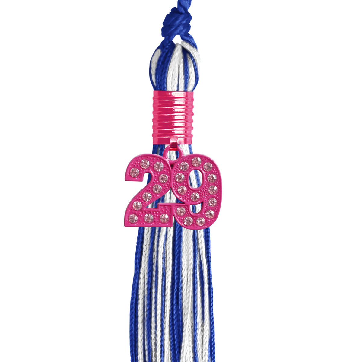Royal Blue/White Mixed Color Graduation Tassel with Pink Bling Charm by Wholesale Grad Supply
