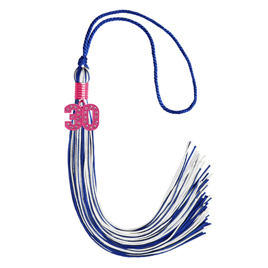 Royal Blue/White Mixed Color Graduation Tassel with Pink Bling Charm by Wholesale Grad Supply