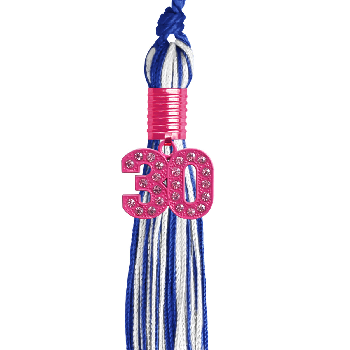 Royal Blue/White Mixed Color Graduation Tassel with Pink Bling Charm by Wholesale Grad Supply