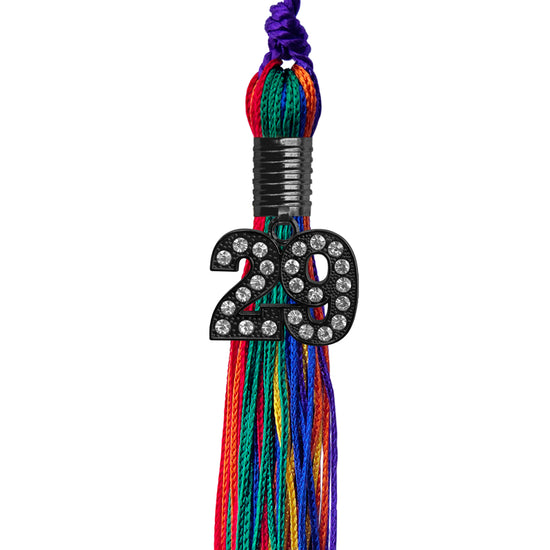 Rainbow Graduation Tassel with Black Bling Charm by Wholesale Grad Supply