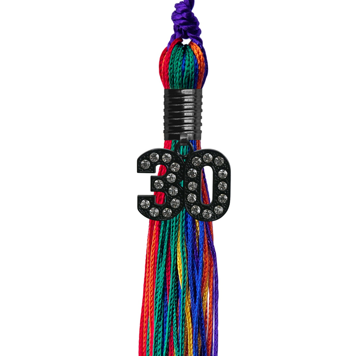 Rainbow Graduation Tassel with Black Bling Charm by Wholesale Grad Supply