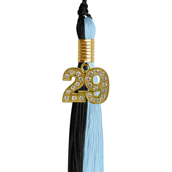 Black/Light Blue Graduation Tassel with Gold Bling Charm by Wholesale Grad Supply