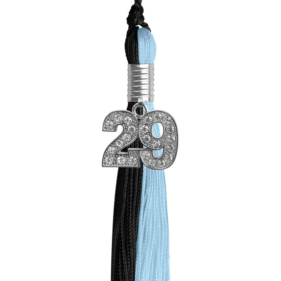 Black/Light Blue Graduation Tassel with Silver Bling Charm by Wholesale Grad Supply