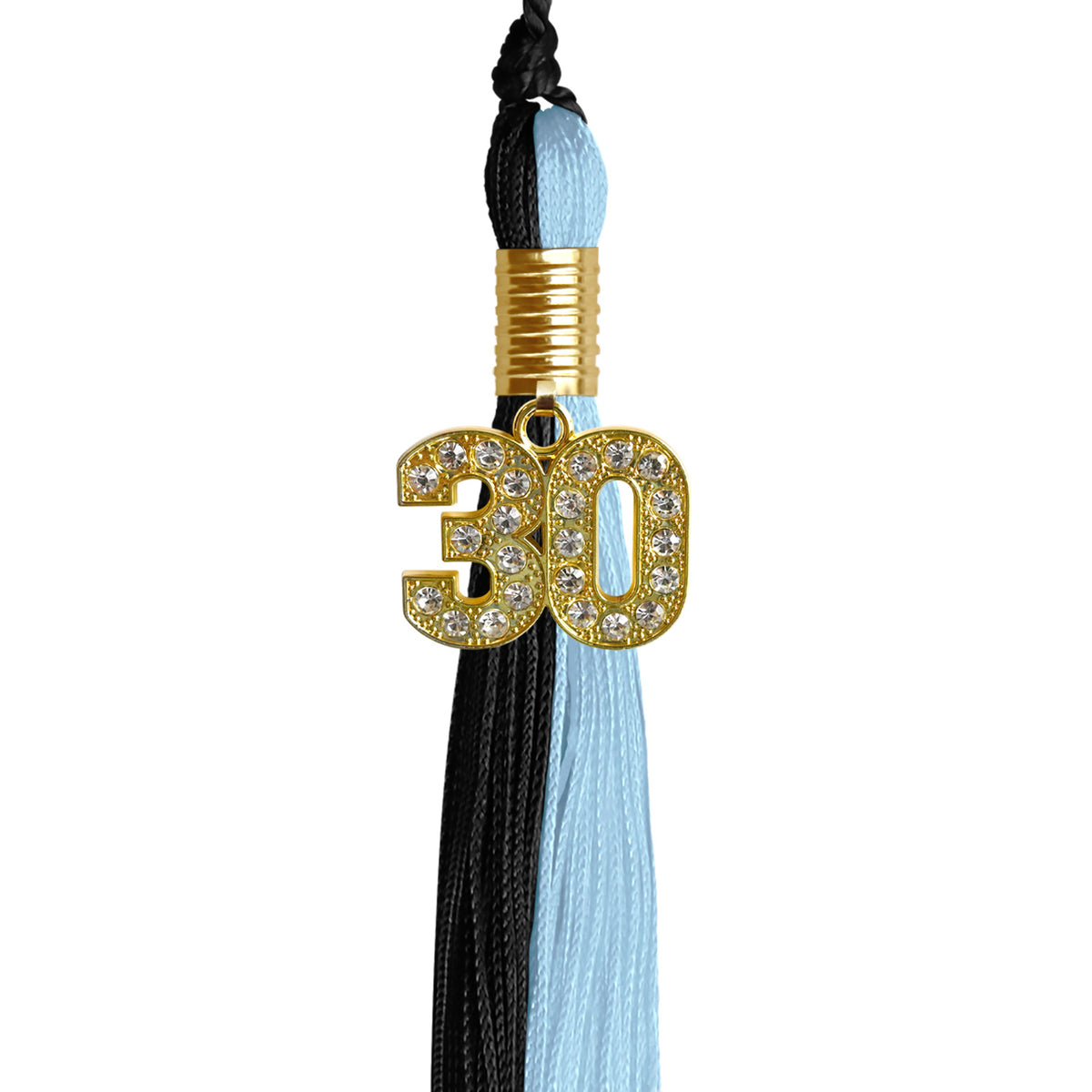 Black/Light Blue Graduation Tassel with Gold Bling Charm by Wholesale Grad Supply
