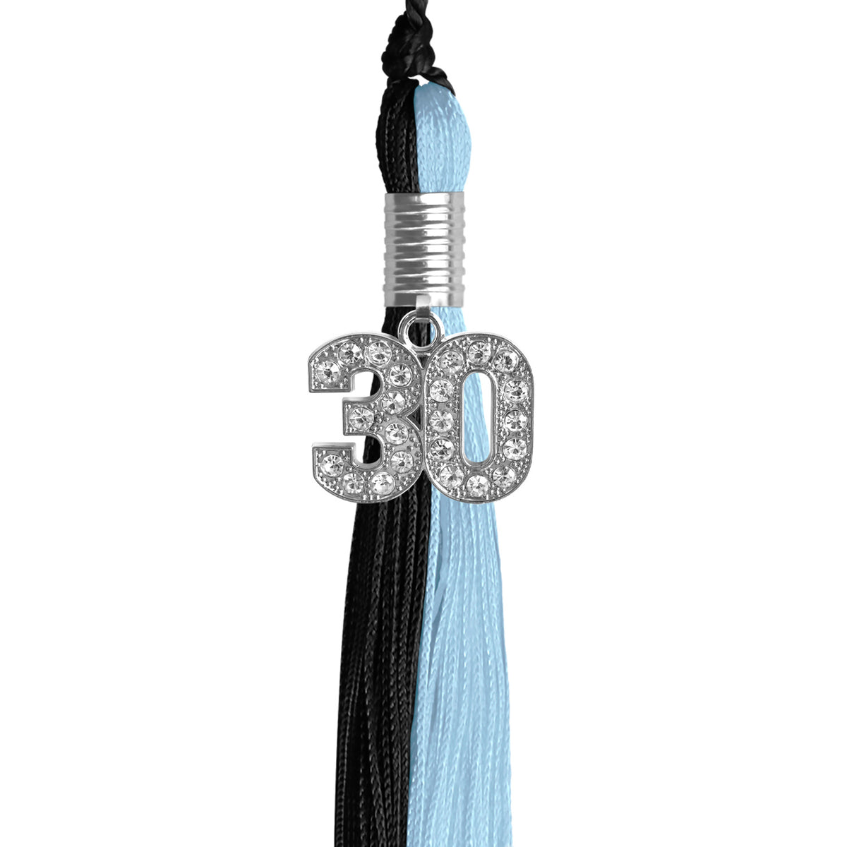 Black/Light Blue Graduation Tassel with Silver Bling Charm by Wholesale Grad Supply