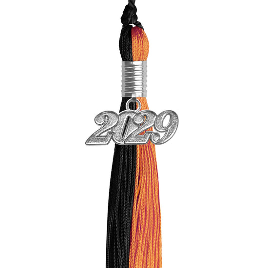 Black/Orange Graduation Tassel with Silver Date Drop by Wholesale Grad Supply