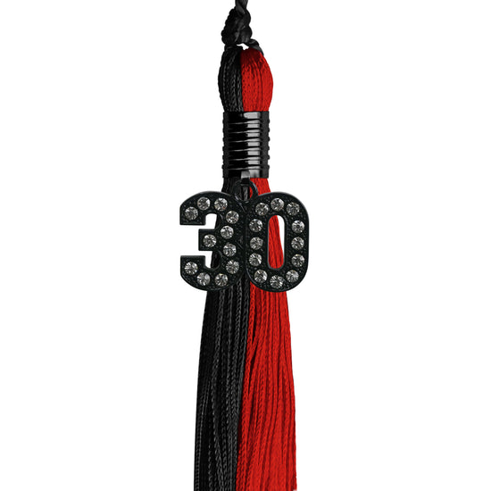 Black/Red Graduation Tassel with Black Bling Charm by Wholesale Grad Supply