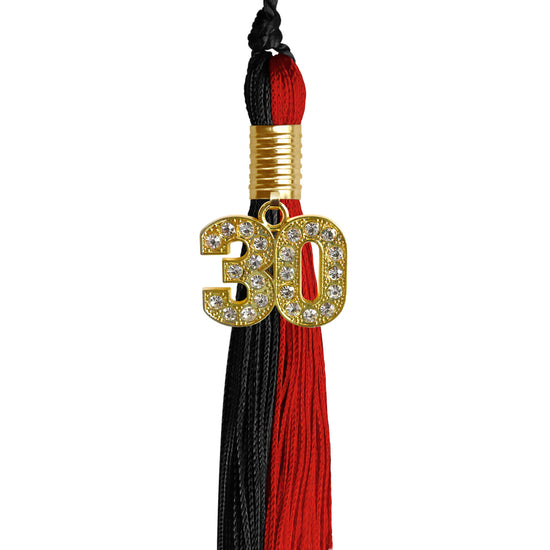 Black/Red Graduation Tassel with Gold Bling Charm by Wholesale Grad Supply