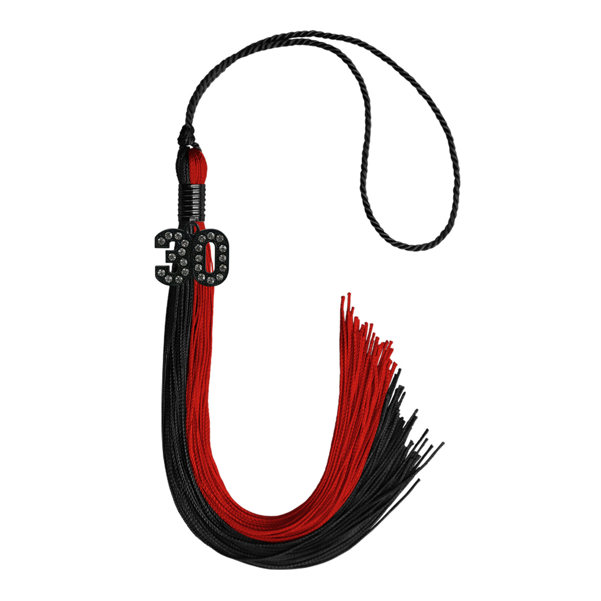 Black/Red Graduation Tassel with Black Bling Charm by Wholesale Grad Supply