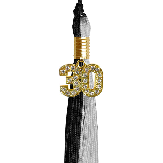 Black/Silver Graduation Tassel with Gold Bling Charm by Wholesale Grad Supply