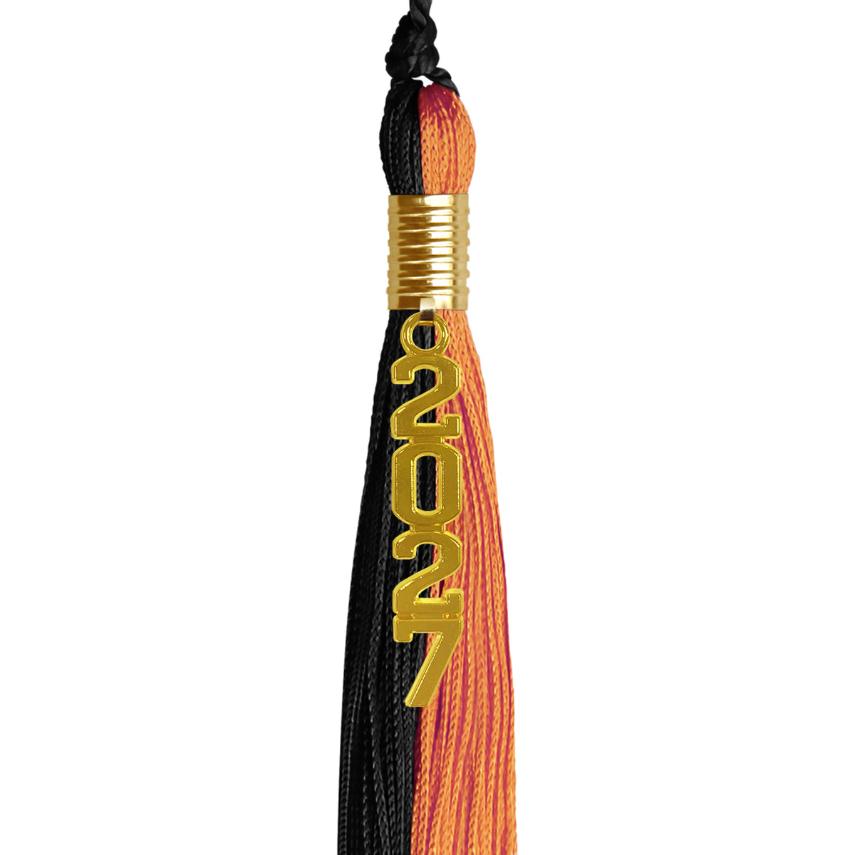 Black/Orange Graduation Tassel with Gold Stacked Date Drop by Wholesale Grad Supply