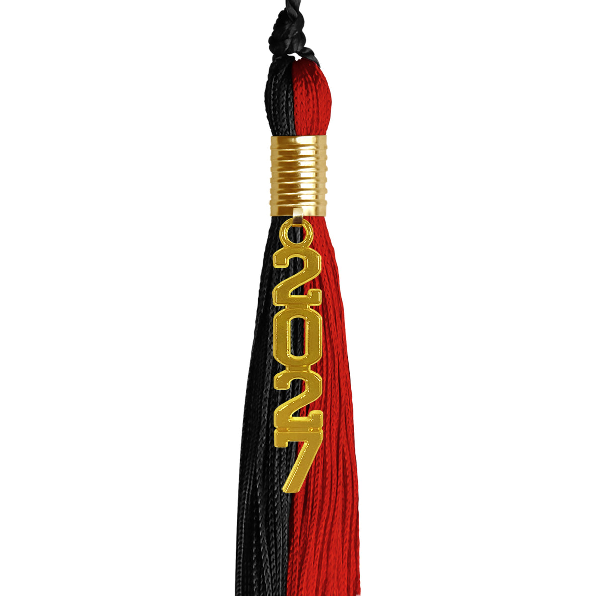 Black/Red Graduation Tassel with Gold Stacked Date Drop by Wholesale Grad Supply
