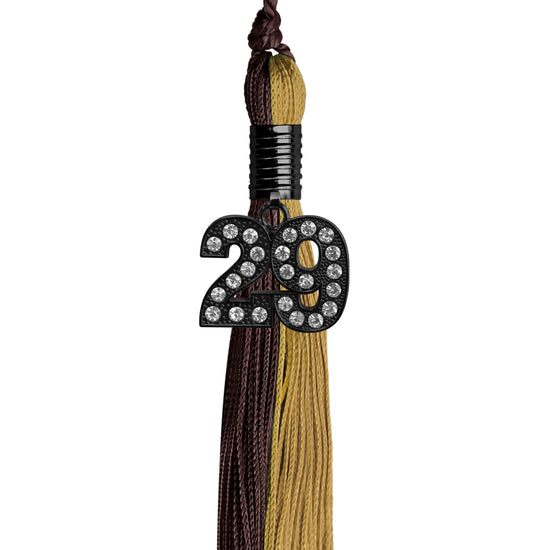 Brown/Antique Gold Graduation Tassel with Black Bling Charm by Wholesale Grad Supply