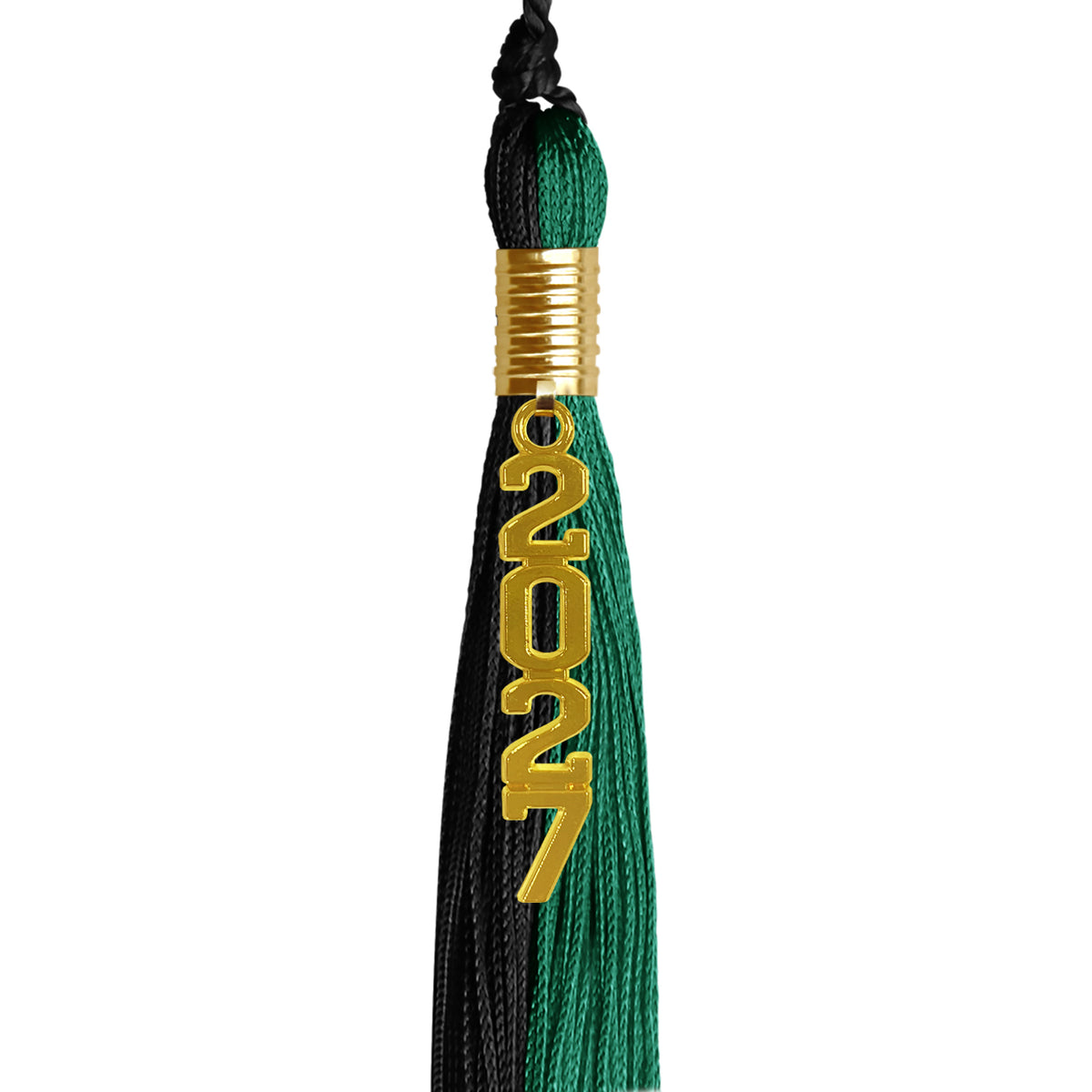 Emerald Green/Black Graduation Tassel with Gold Stacked Date Drop by Wholesale Grad Supply
