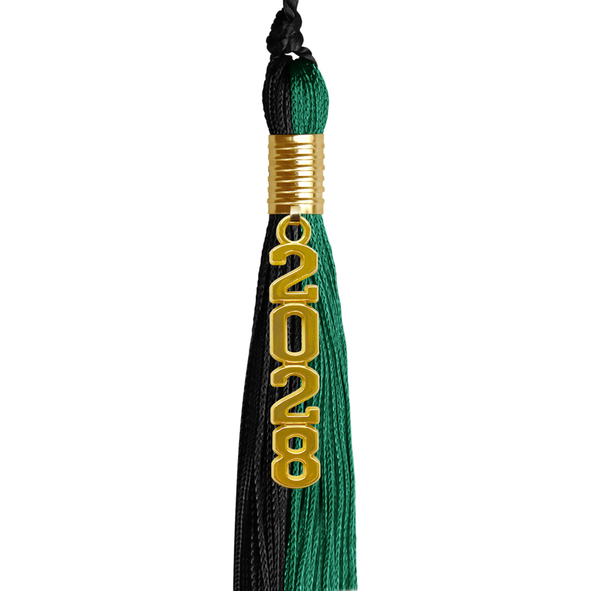 Emerald Green/Black Graduation Tassel with Gold Stacked Date Drop by Wholesale Grad Supply