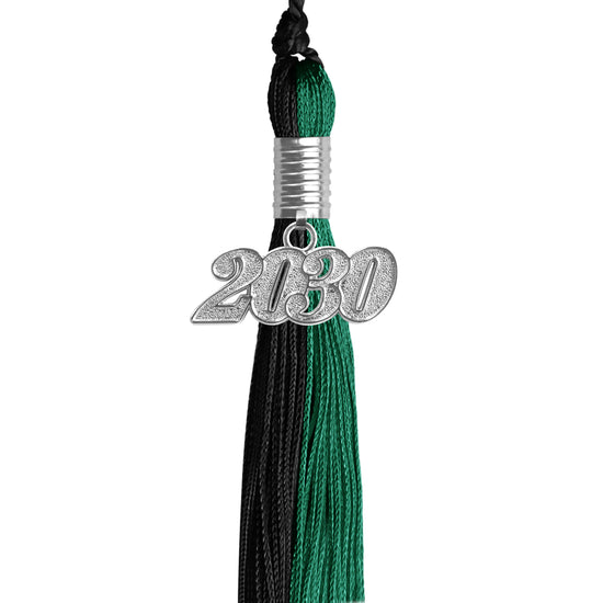 Emerald Green/Black Graduation Tassel with Silver Date Drop by Wholesale Grad Supply