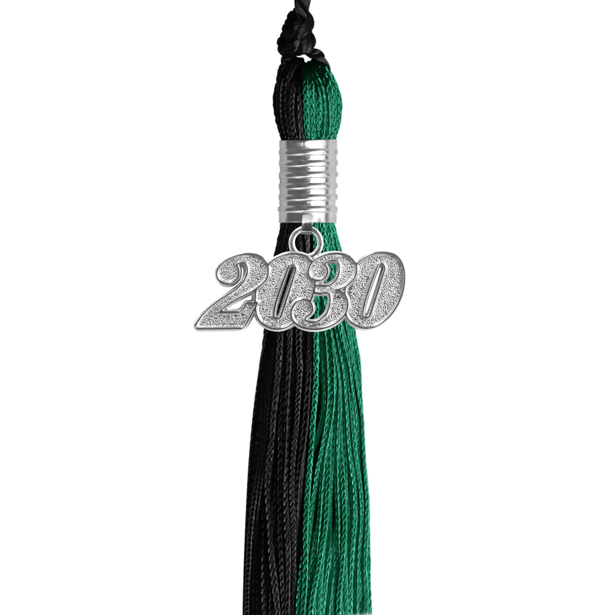 Emerald Green/Black Graduation Tassel with Silver Date Drop by Wholesale Grad Supply