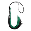 Emerald Green/Black Graduation Tassel with Silver Stacked Date Drop by Wholesale Grad Supply