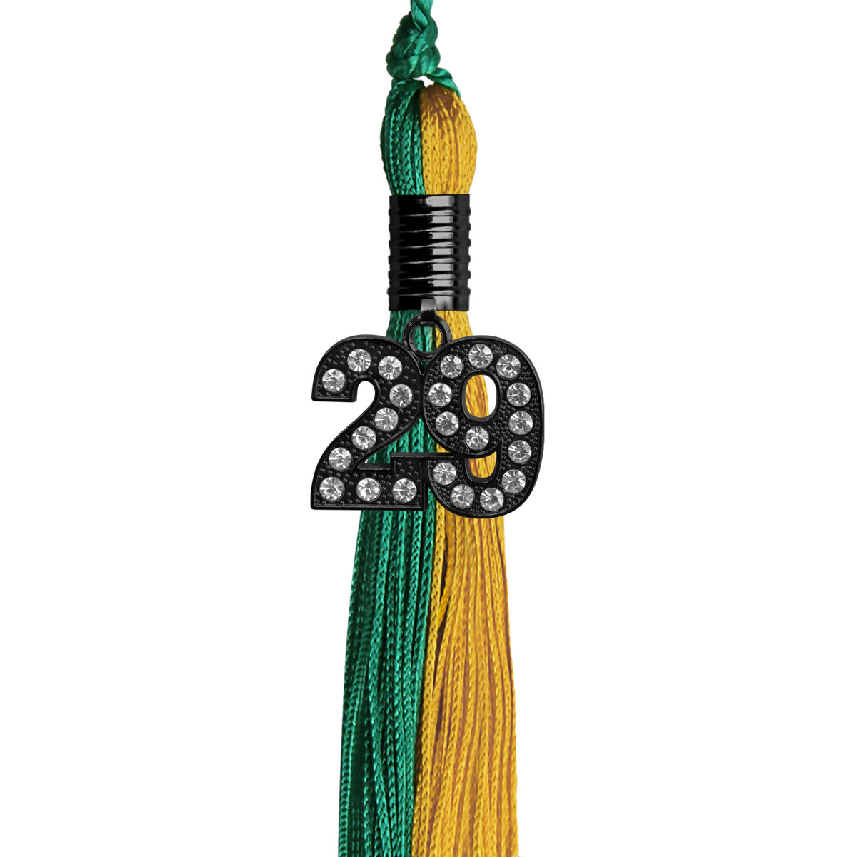 Emerald Green/Bright Gold Graduation Tassel with Black Bling Charm by Wholesale Grad Supply