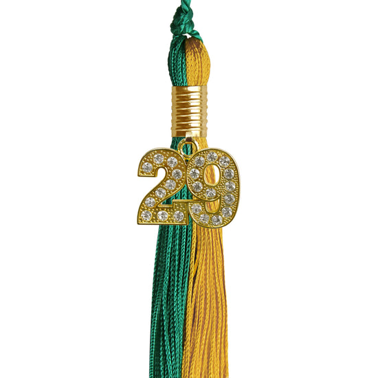 Emerald Green/Bright Gold Graduation Tassel with Gold Bling Charm by Wholesale Grad Supply