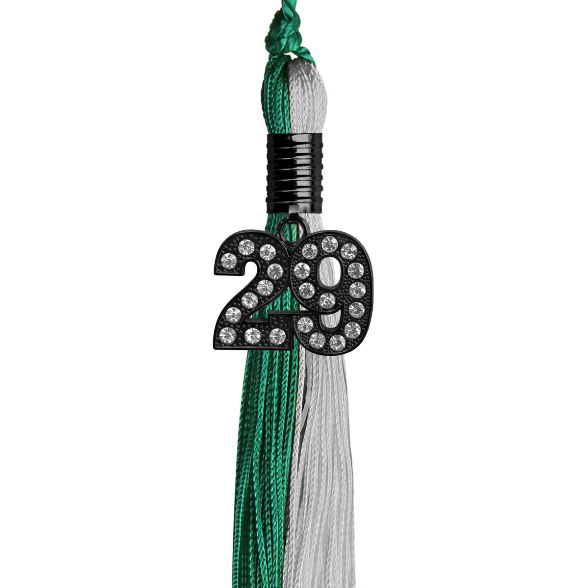 Emerald Green/Grey Graduation Tassel with Black Bling Charm by Wholesale Grad Supply