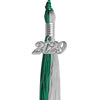 Emerald Green/Grey Graduation Tassel with Silver Date Drop by Wholesale Grad Supply
