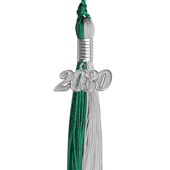 Emerald Green/Grey Graduation Tassel with Silver Date Drop by Wholesale Grad Supply
