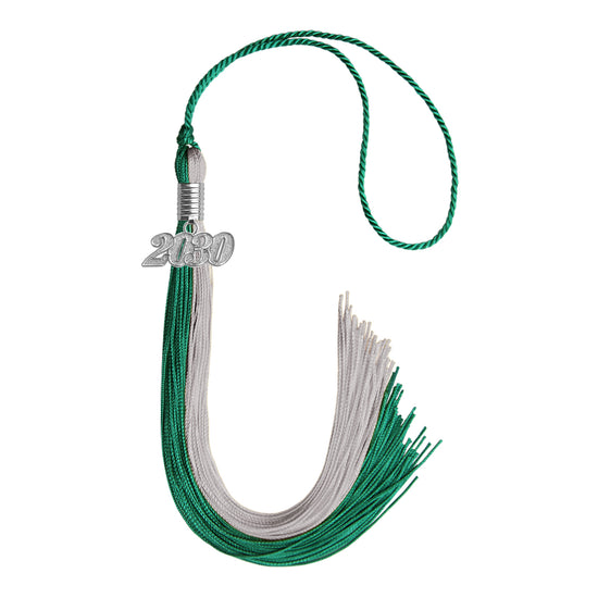 Emerald Green/Grey Graduation Tassel with Silver Date Drop by Wholesale Grad Supply