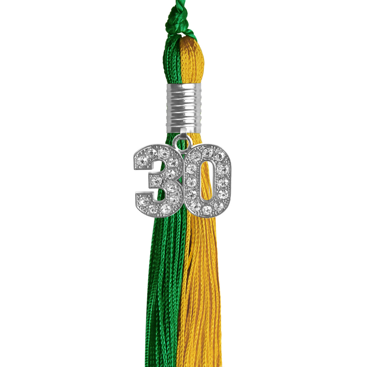 Green/Bright Gold Graduation Tassel with Silver Bling Charm by Wholesale Grad Supply