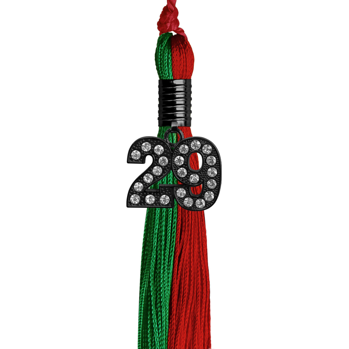 Green/Red Graduation Tassel with Black Bling Charm by Wholesale Grad Supply