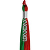 Green/Red Graduation Tassel with Silver Stacked Date Drop by Wholesale Grad Supply