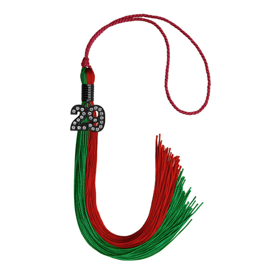 Green/Red Graduation Tassel with Black Bling Charm by Wholesale Grad Supply