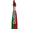 Green/Red Graduation Tassel with Silver Stacked Date Drop by Wholesale Grad Supply