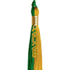 Green/Bright Gold Graduation Tassel with Gold Stacked Date Drop by Wholesale Grad Supply