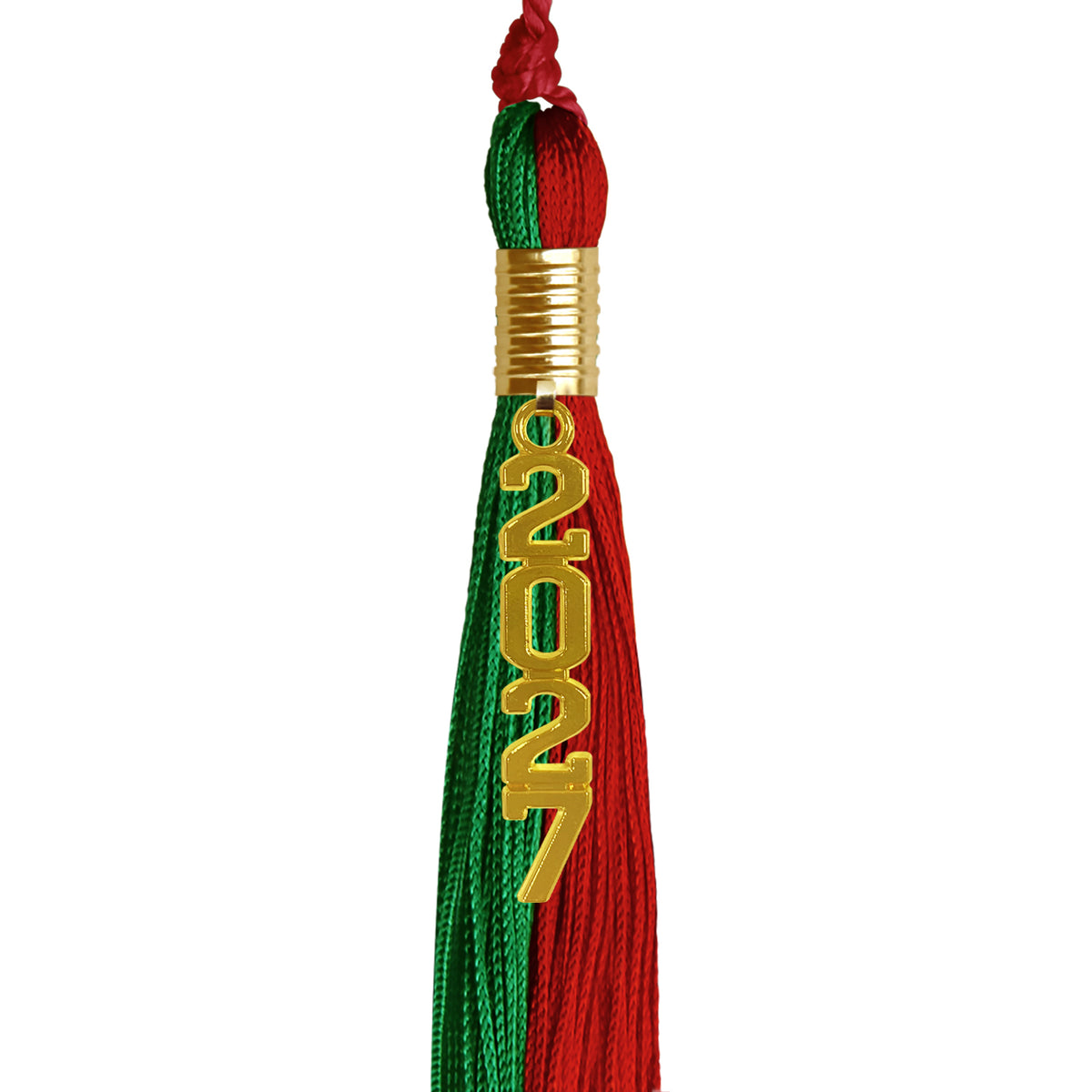 Green/Red Graduation Tassel with Gold Stacked Date Drop by Wholesale Grad Supply