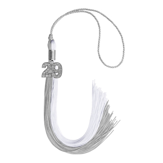 Grey/White Graduation Tassel with Silver Bling Charm by Wholesale Grad Supply
