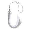 Grey/White Graduation Tassel with Silver Bling Charm by Wholesale Grad Supply