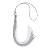 Grey/White Graduation Tassel with Silver Stacked Date Drop by Wholesale Grad Supply