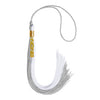 Grey/White Graduation Tassel with Gold Stacked Date Drop by Wholesale Grad Supply
