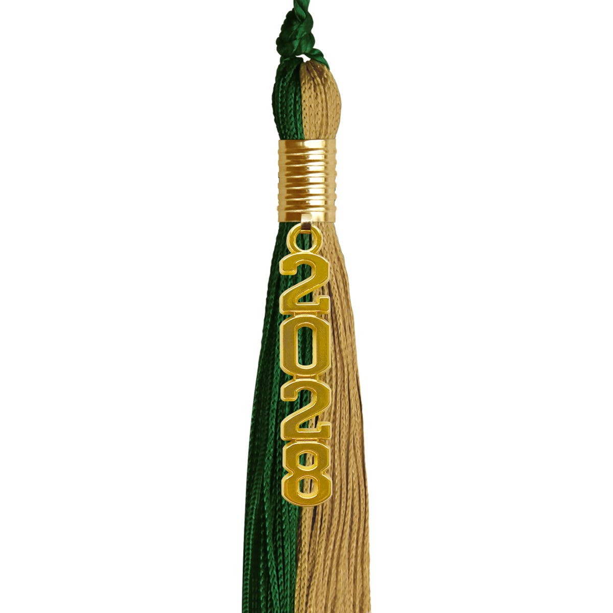 Hunter Green/Antique Gold Graduation Tassel with Gold Stacked Date Drop by Wholesale Grad Supply