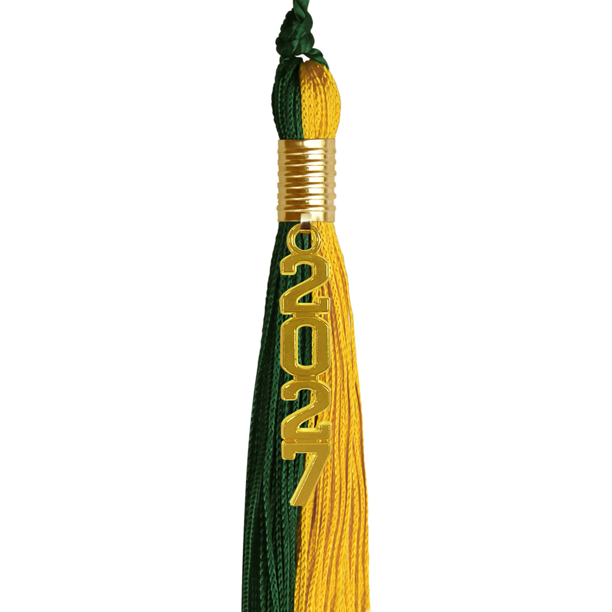 Hunter Green/Gold Graduation Tassel with Gold Stacked Date Drop by Wholesale Grad Supply