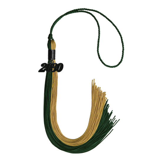 Hunter Green/Antique Gold Graduation Tassel with Black Date Drop by Wholesale Grad Supply