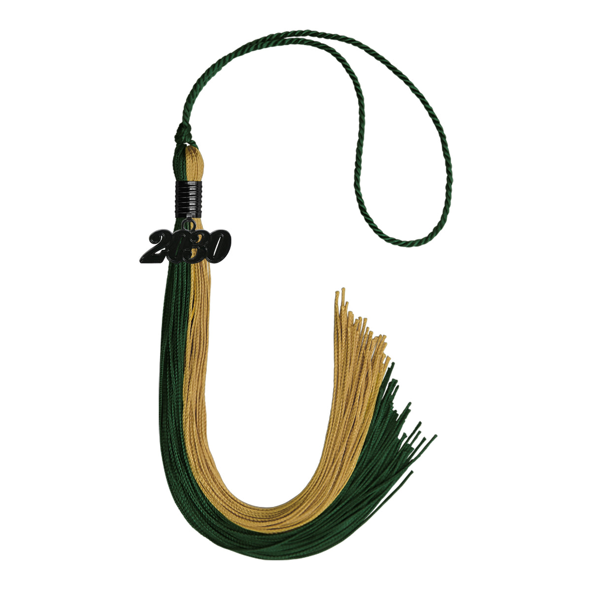 Hunter Green/Antique Gold Graduation Tassel with Black Date Drop by Wholesale Grad Supply